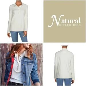 NEW Natural Reflections 10-Button Mock Turtleneck Long-Sleeve Shirt SWhite sz 1X